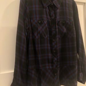 Plaid Button Down with Ruffle Detailing at the Bottom Hem
